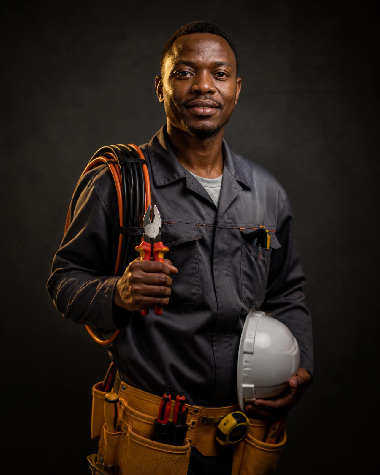 A professional electrician with tools, ready for work